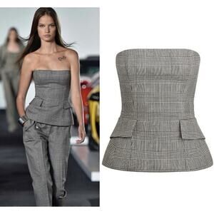 Ralph Lauren Collection Purple Label Bustier Top Plaid Wool Blouse Peplum Runway